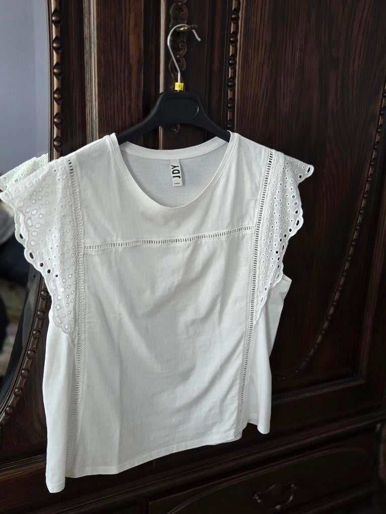 JDY wit T-shirt Engelse kant - maat L - katoen, Ophalen, Wit, Maat 42/44 (L), Zo goed als nieuw
