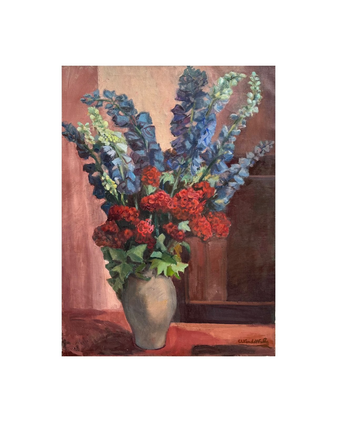 Peinture d'une nature morte de fleurs par A. Vande Walle, Peinture à l'huile, Enlèvement, Signé, Toile