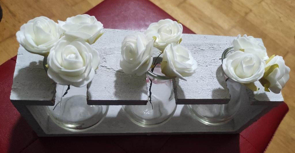 Set de 3 vases avec support en bois ️, Neuf, Blanc, Enlèvement, Intérieur