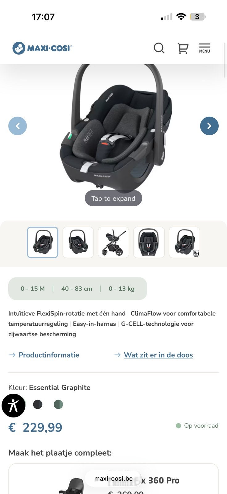 Maxi cosi pebble 360, Ophalen, Zo goed als nieuw