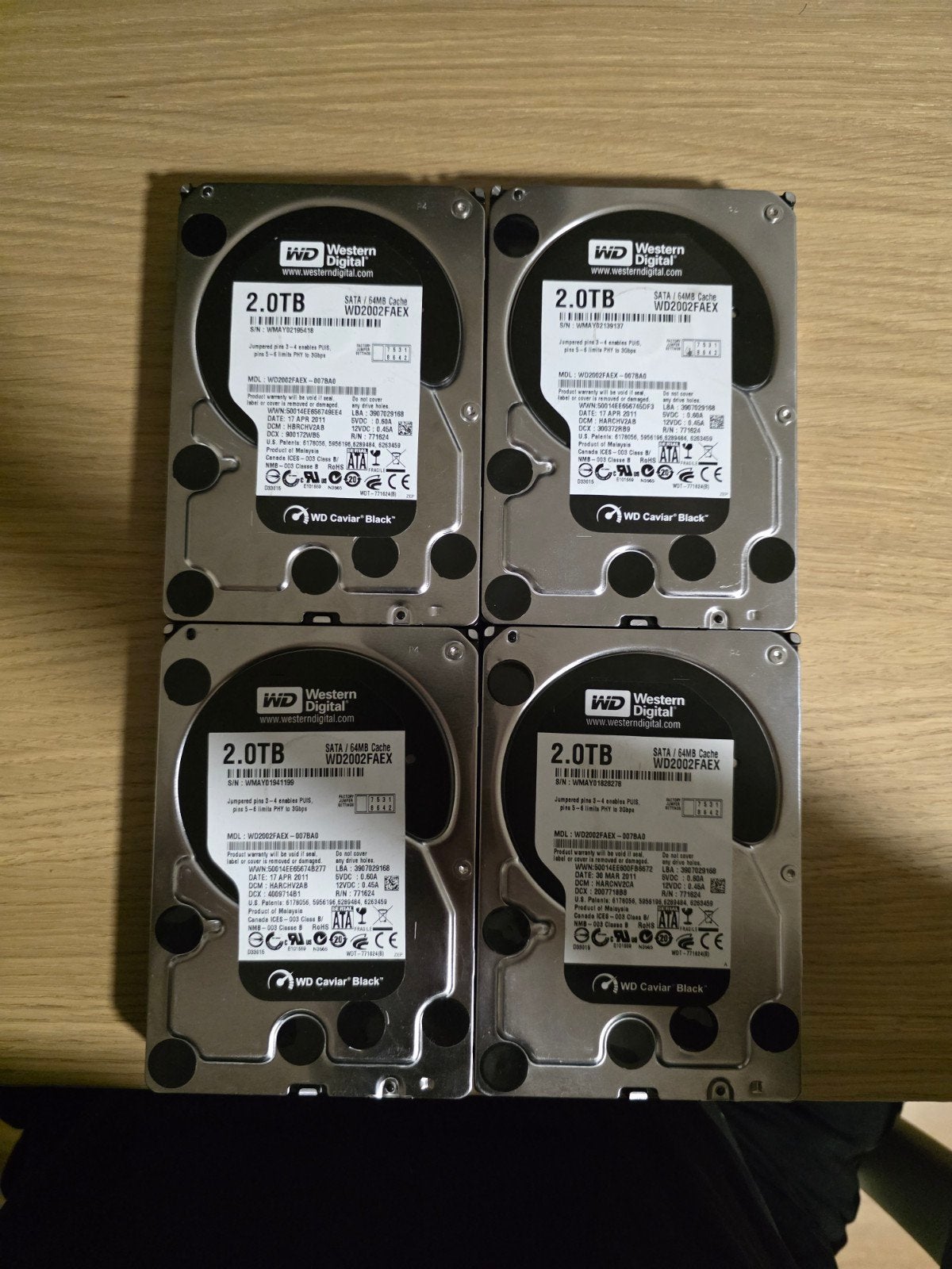 WD Black Caviar hdd 2tb 4 stuks 3.5, Ophalen