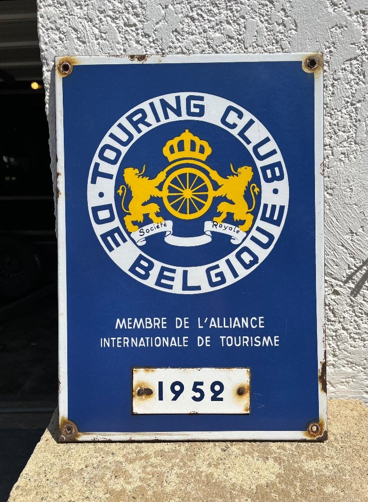 Plaque Émaillée Officielle TOURING CLUB DE BELGIQUE – 1952, Collections, Enlèvement, Utilisé, Panneau publicitaire