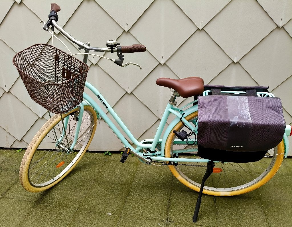 Stadsfiets laag frame amandelgroen, Ophalen, Velgrem, B-TWIN, Zo goed als nieuw