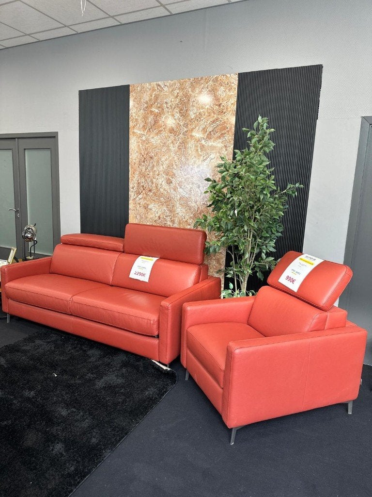 SALON EN CUIR ROUGE AVEC LIT MATELAS 2PERSONNES + FAUTEUIL, Enlèvement, Neuf, Cuir