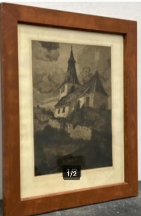 Gravure L Eglise d'Attert signe Camille Barthélémy, Antiek en Kunst, Kunst | Etsen en Gravures, Gravure, Ophalen of Verzenden