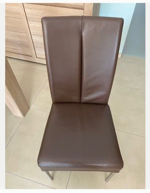 6 stoelen in leder (of 4), Ophalen, Bruin, Zo goed als nieuw, Modern