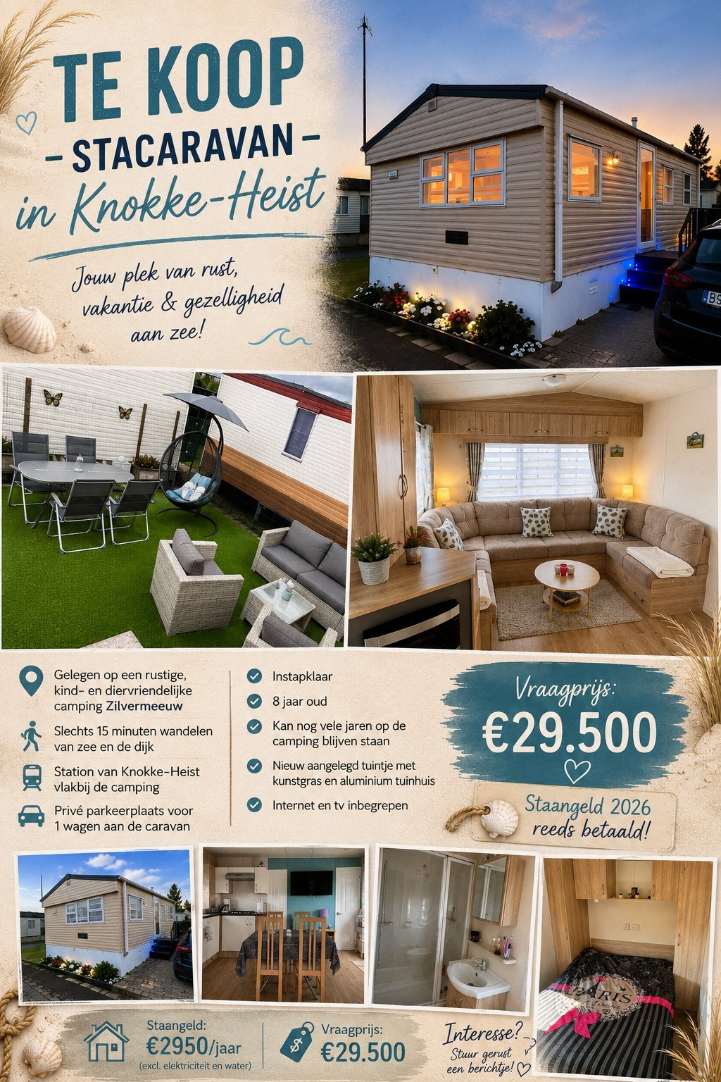 Instapklare caravan in knokke heist direct beschikbaar, Caravans en Kamperen, Particulier, Tot en met 2