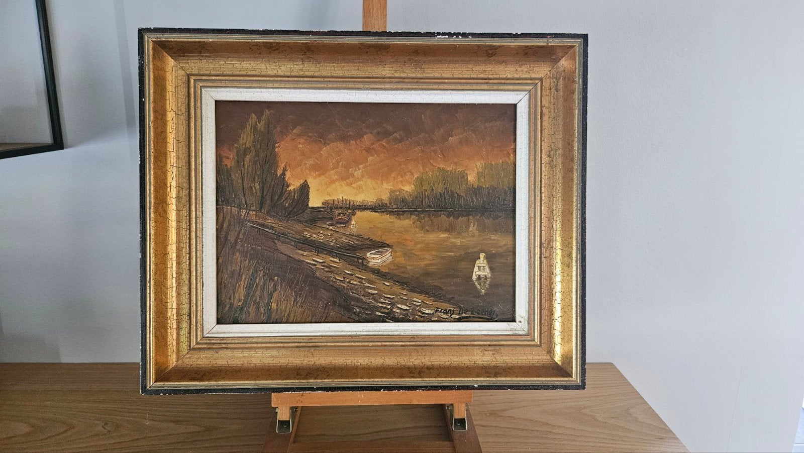 Peinture à l'huile atmosphérique « Face de l'Escaut » Frans, Enlèvement
