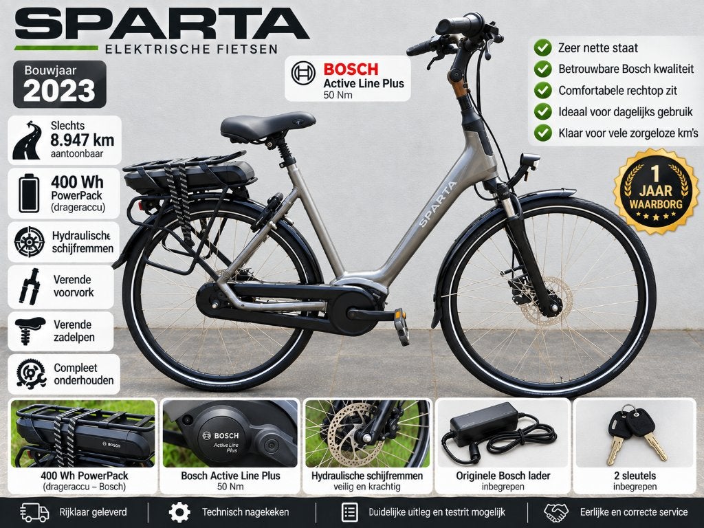Sparta e-bike 2023 – Bosch active plus– maat 53 –400 Wh accu, 50 km par batterie ou plus, Comme neuf, Enlèvement, 51 à 55 cm