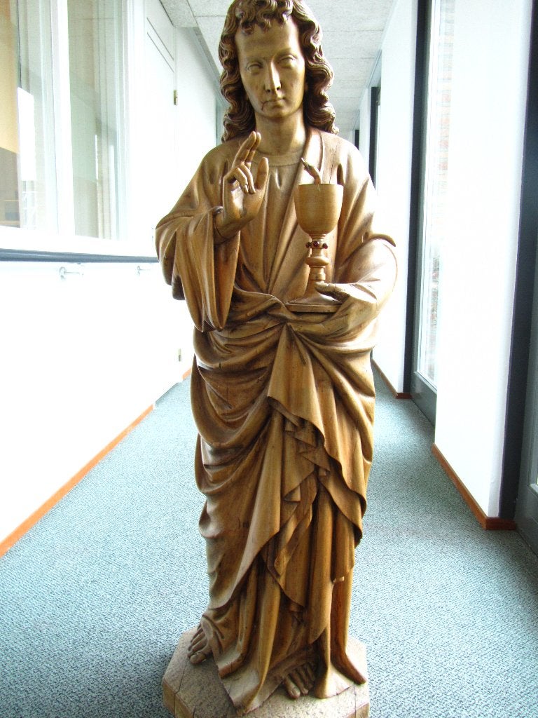 Statue sacrée, sculpture sur bois, Statue, Bois, 1 mètre - 2 mètres, Brun