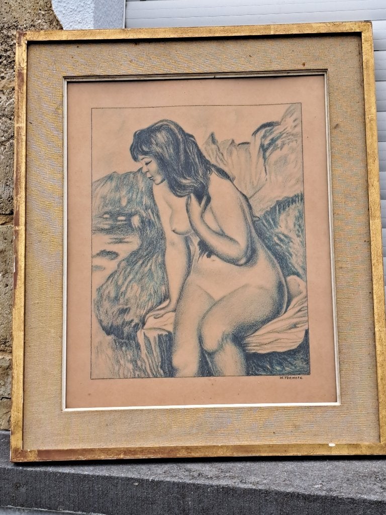 technique mixte femme nue signe w termote, Antiek en Kunst, Kunst | Tekeningen en Fotografie, Ophalen of Verzenden, Gemengde techniek