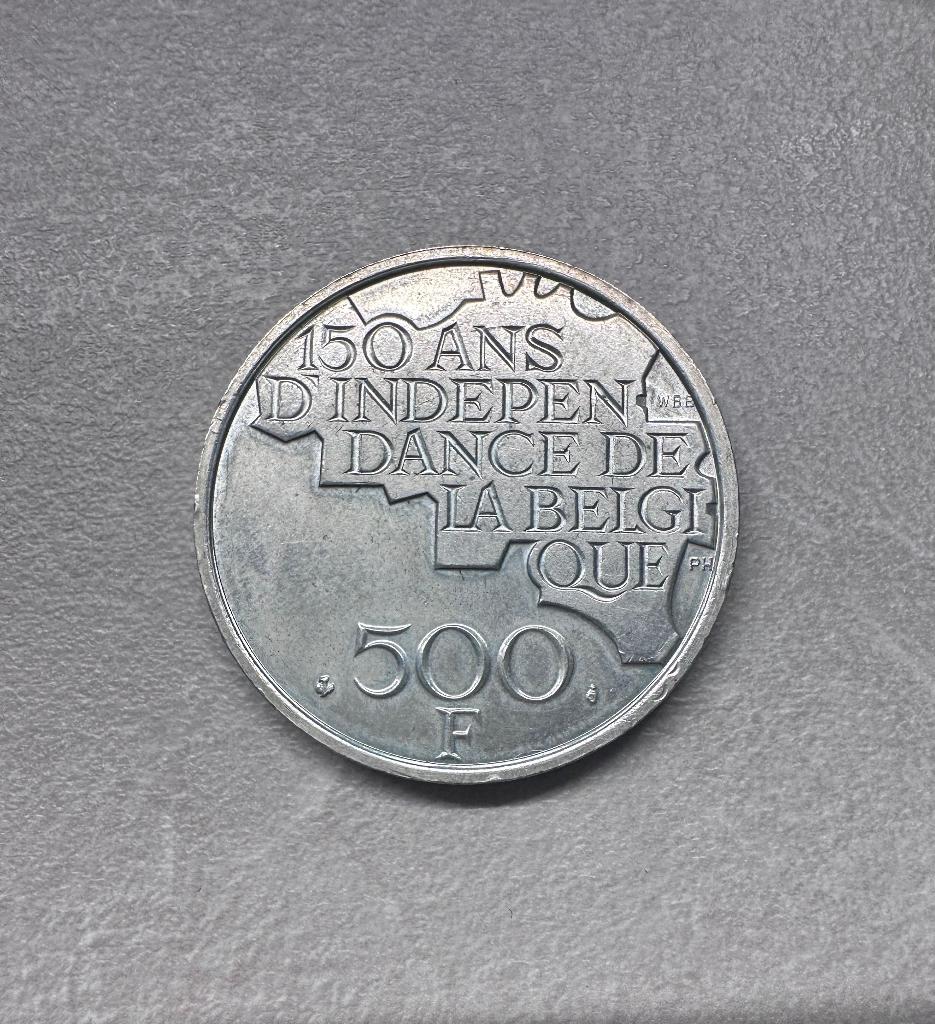 Pièce de 500 francs - 150 ans d'indépendance de la Belgique, Timbres & Monnaies, Monnaie en vrac, Argent, Enlèvement, Argent