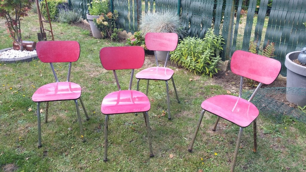 Lot de 4 chaises Vintage !couleur rouge et  chromés., Rouge, Vintage, Enlèvement, Utilisé