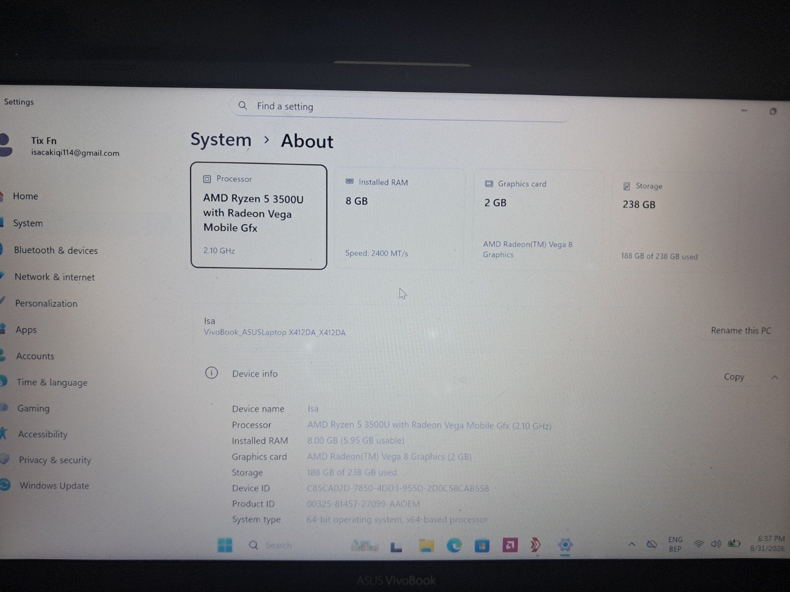 asus laptop te koop €450, 8 GB, Utilisé, SSD, Enlèvement