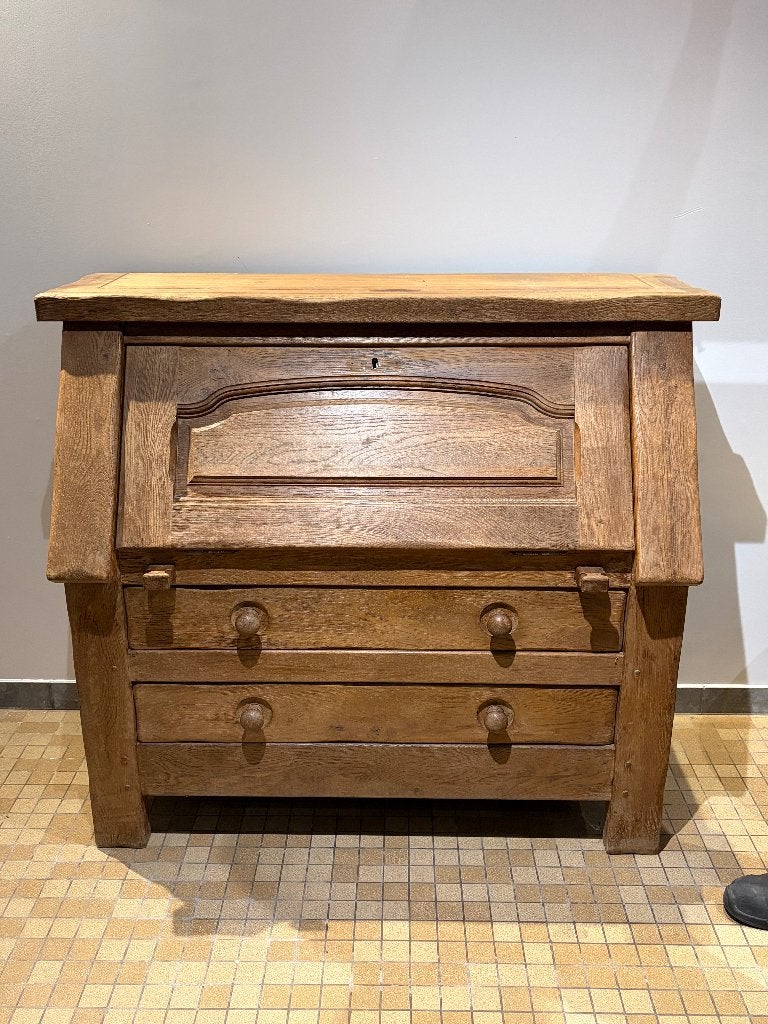 Titel: Klassiek massief eiken schrijfsecretaire / burootje (, Huis en Inrichting, Ophalen, Gebruikt, 100 tot 150 cm, 100 tot 150 cm