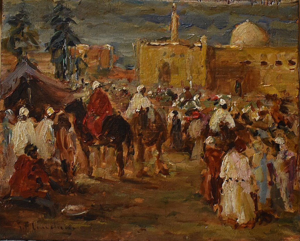 Gustave Flasschoen = Peinture orientale., Portrait ou Personnes, Enlèvement ou Envoi, Peinture à l'huile, Panneau