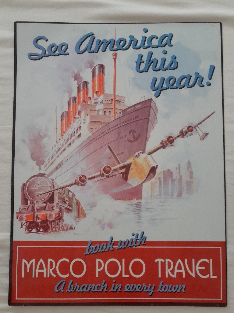 Plaque métallique vintage Marco Polo Travel (30x40), Maison & Meubles, Métal, Vintage, Comme neuf, Enlèvement
