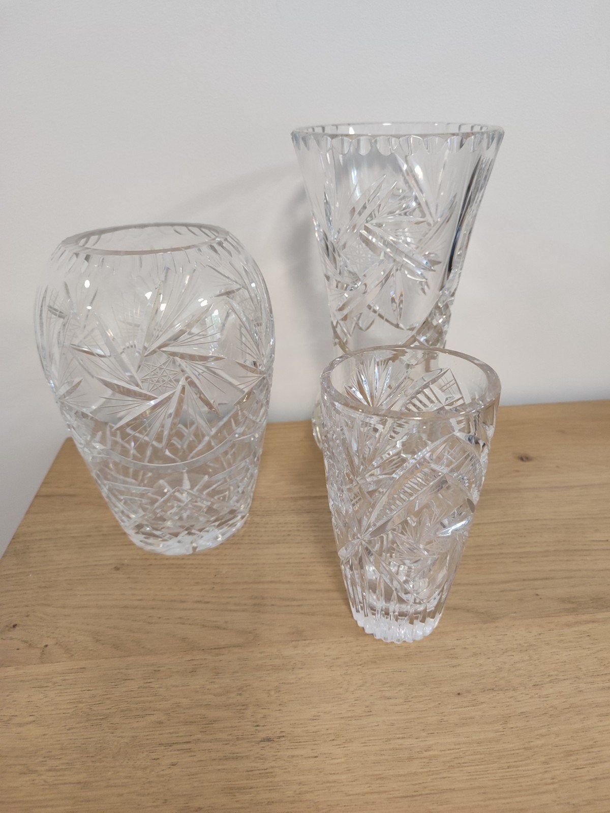 3 vases en cristal Bohmia vintage 1960 motif en forme d'étoi, Collections, Enlèvement ou Envoi