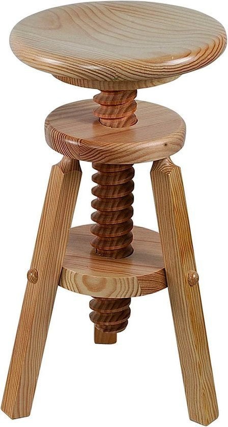 Draaibare houten (piano) kruk te koop als nieuw > zie foto's, Ophalen, 60 tot 90 cm, Zo goed als nieuw, In hoogte verstelbaar
