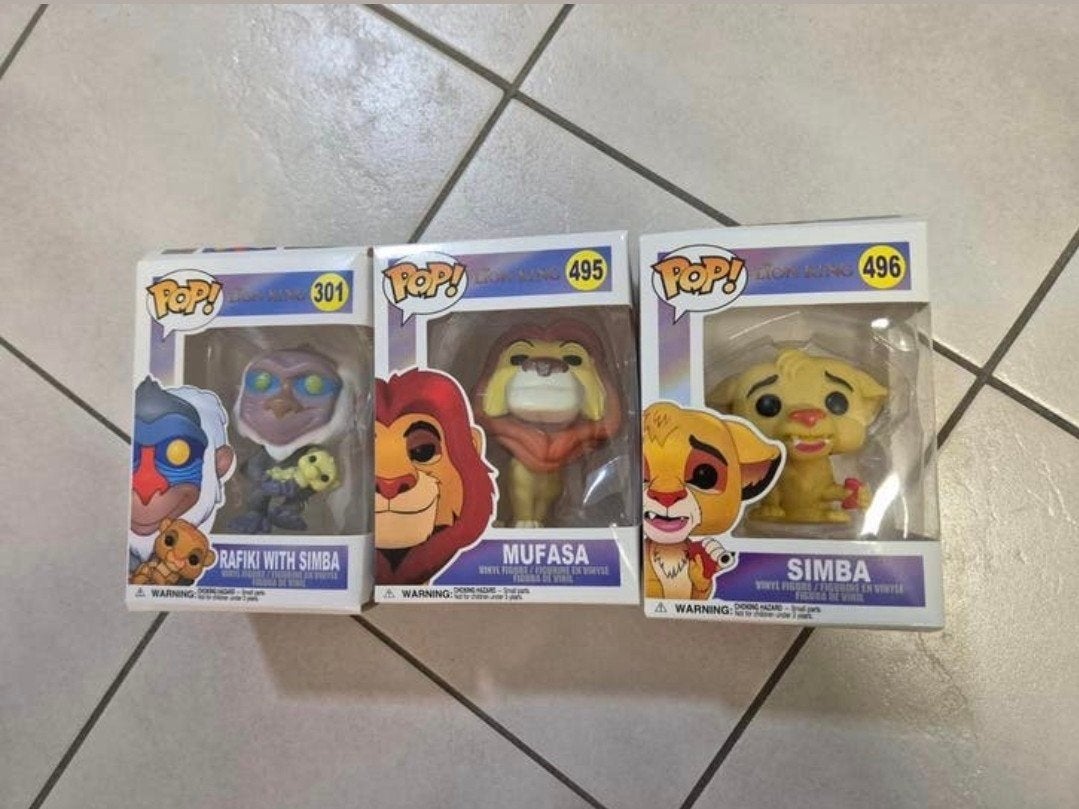 3 pop roi lion.
Mufasa.
Simba
Rafiki.
NEUF ET EMBALLÉ., Enlèvement, Neuf