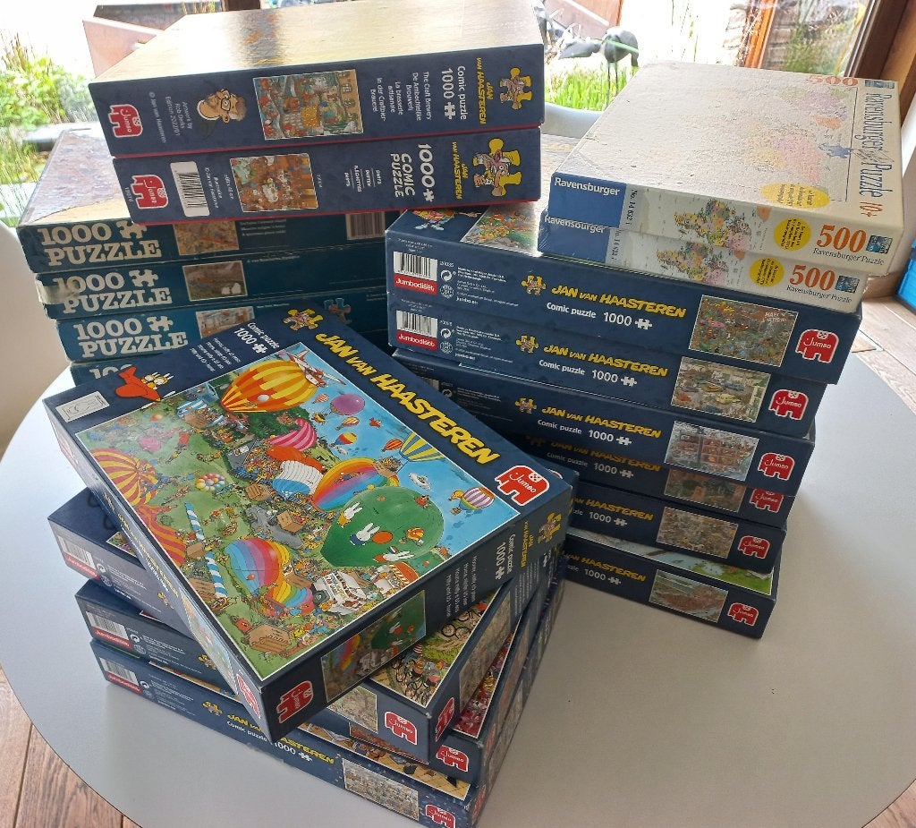 Set puzzels Jan Van Haasteren, Hobby & Loisirs créatifs, Enlèvement, 500 à 1500 pièces, Utilisé, Puzzle