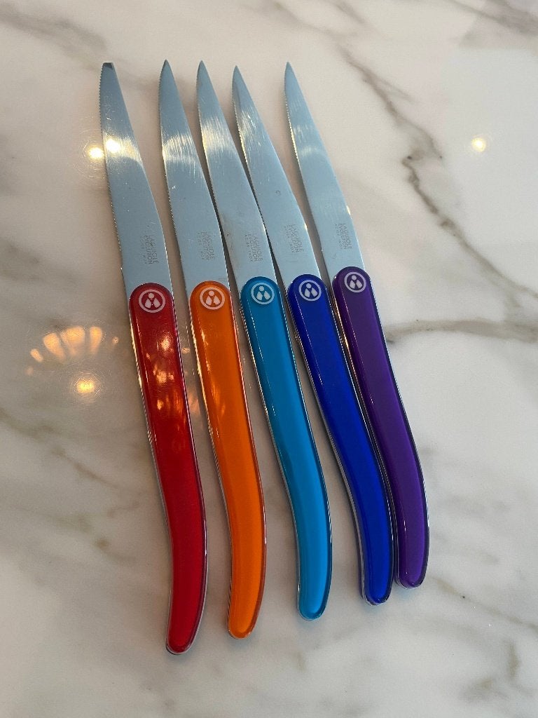 Lot de 5 couteaux à steak Laguiole Evolution colorés, Enlèvement, Utilisé, Laguiole