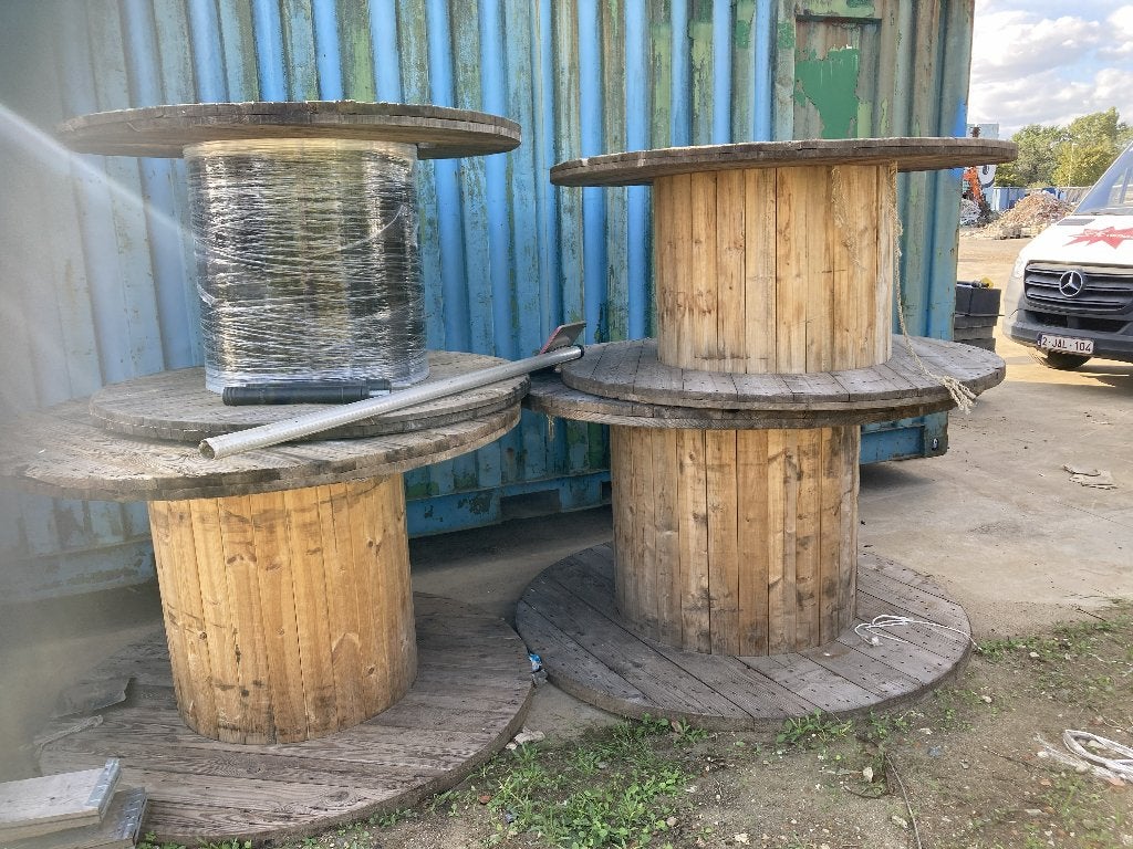 tuintafel kabelhaspel, Ophalen, Gebruikt, Rond, Hout