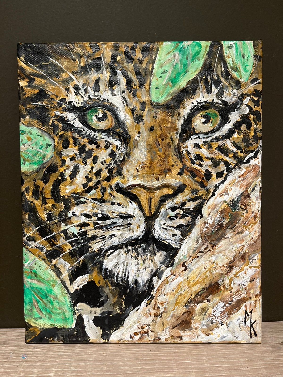 Peinture léopard par Mk Art, Textile, Enlèvement ou Envoi, Animaux, Peinture acrylique