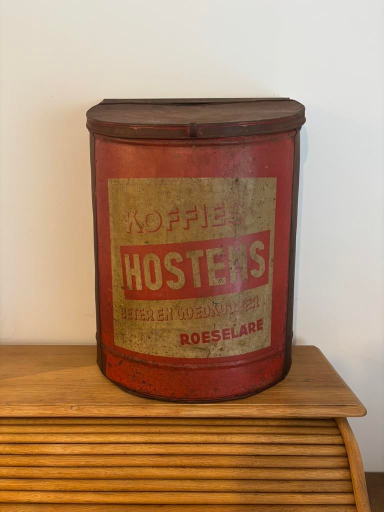 Groot zeldzaam koffieblik koffie Hostens, Ophalen, Zo goed als nieuw, Koffie