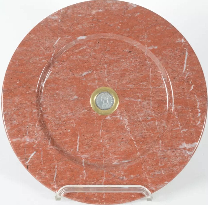Decoratief Italiaans rode marmeren plaat met zilveren Lire, Ophalen of Verzenden