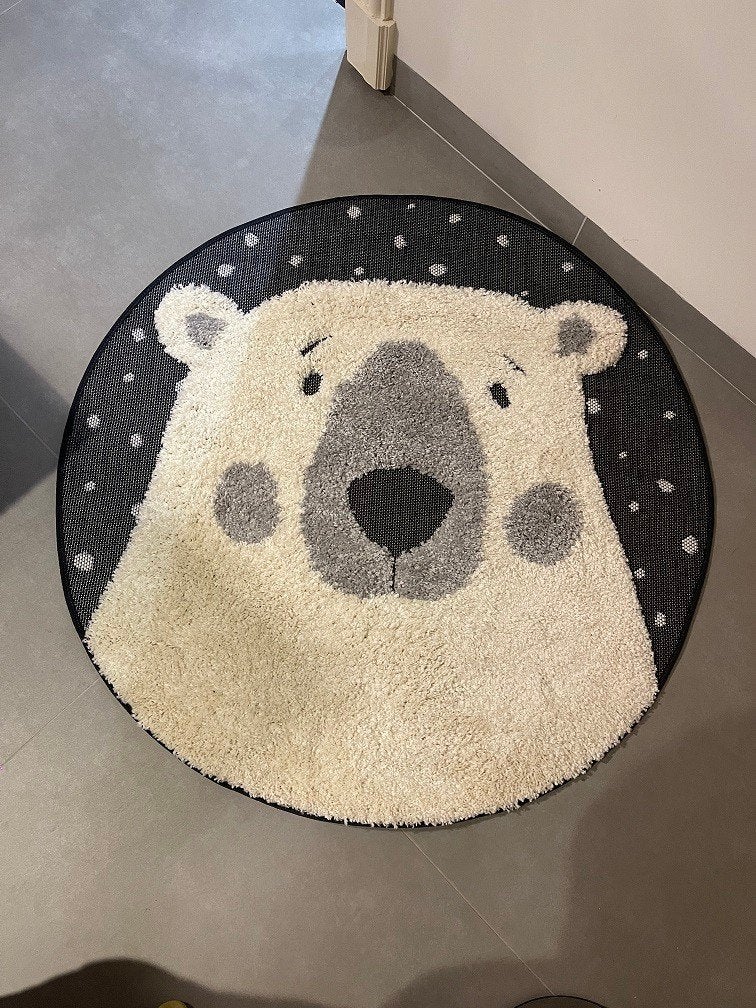 NIEUWE BADMAT badkamermat rond 120 ijsbeer mat, Enlèvement ou Envoi, Neuf, Beige, Tapis de bain