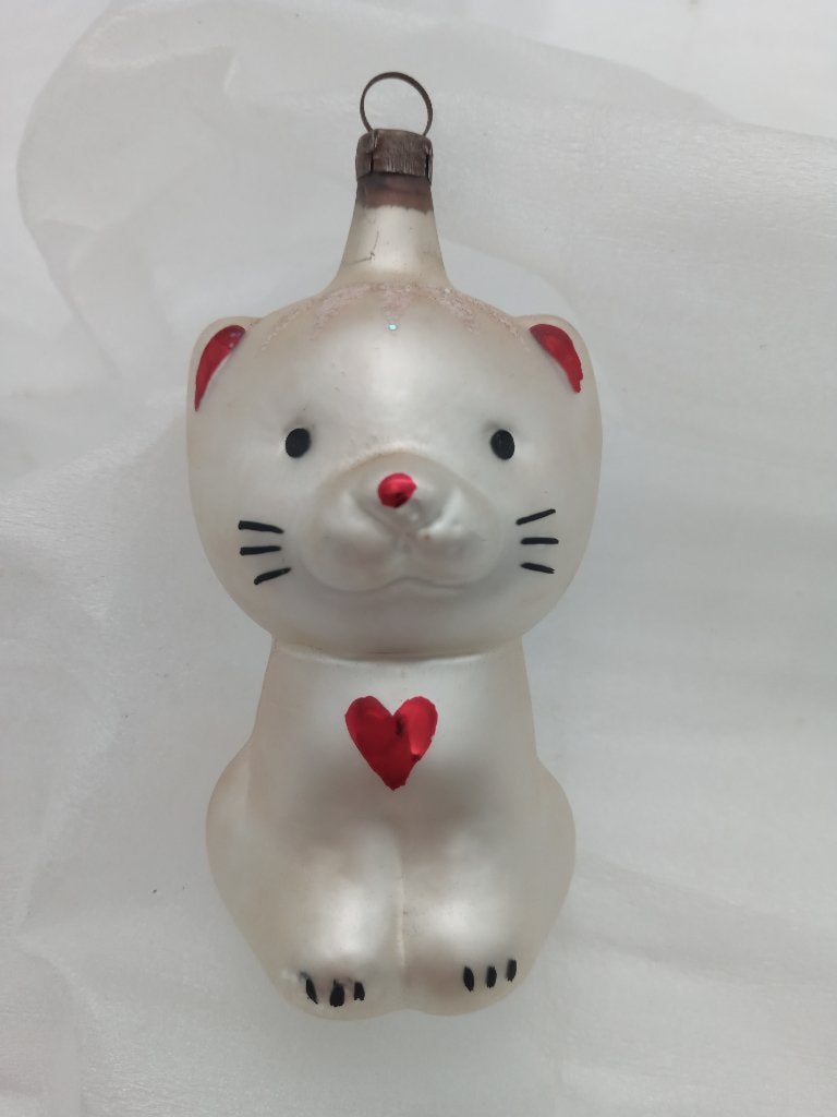 Vintage glazen kerstbal - poesje, Ophalen of Verzenden, Gebruikt