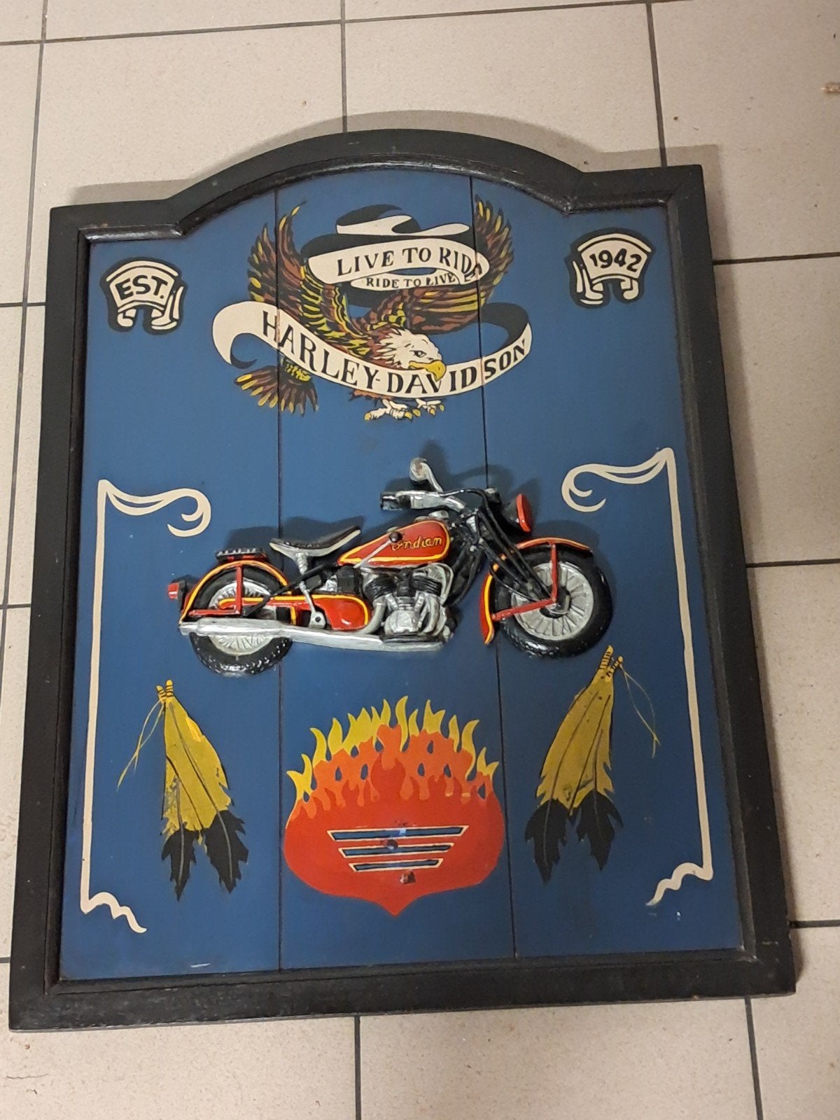 handgemaakt vintage houten wandbord  3D Harley Davidson, Motos, Enlèvement ou Envoi, Utilisé