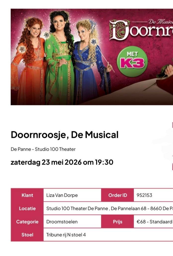 K3 ticketten Doornroosje, Twee personen, Mei