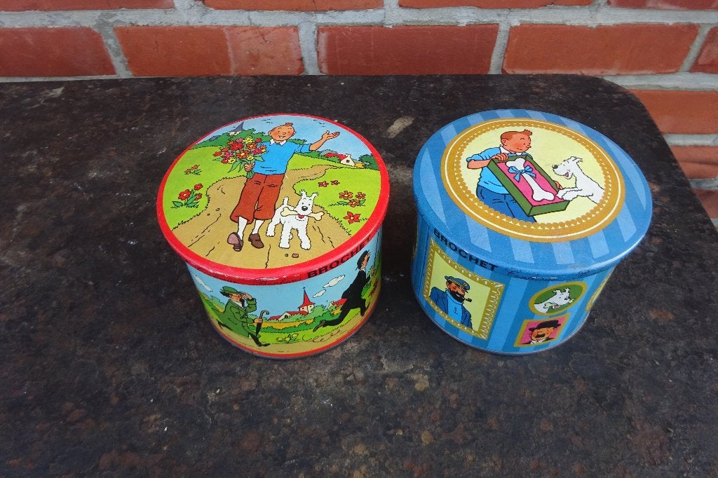 Tintin 2 petites boites en métal de 1965 chacune, Enlèvement, Tintin, Utilisé, Ustensile