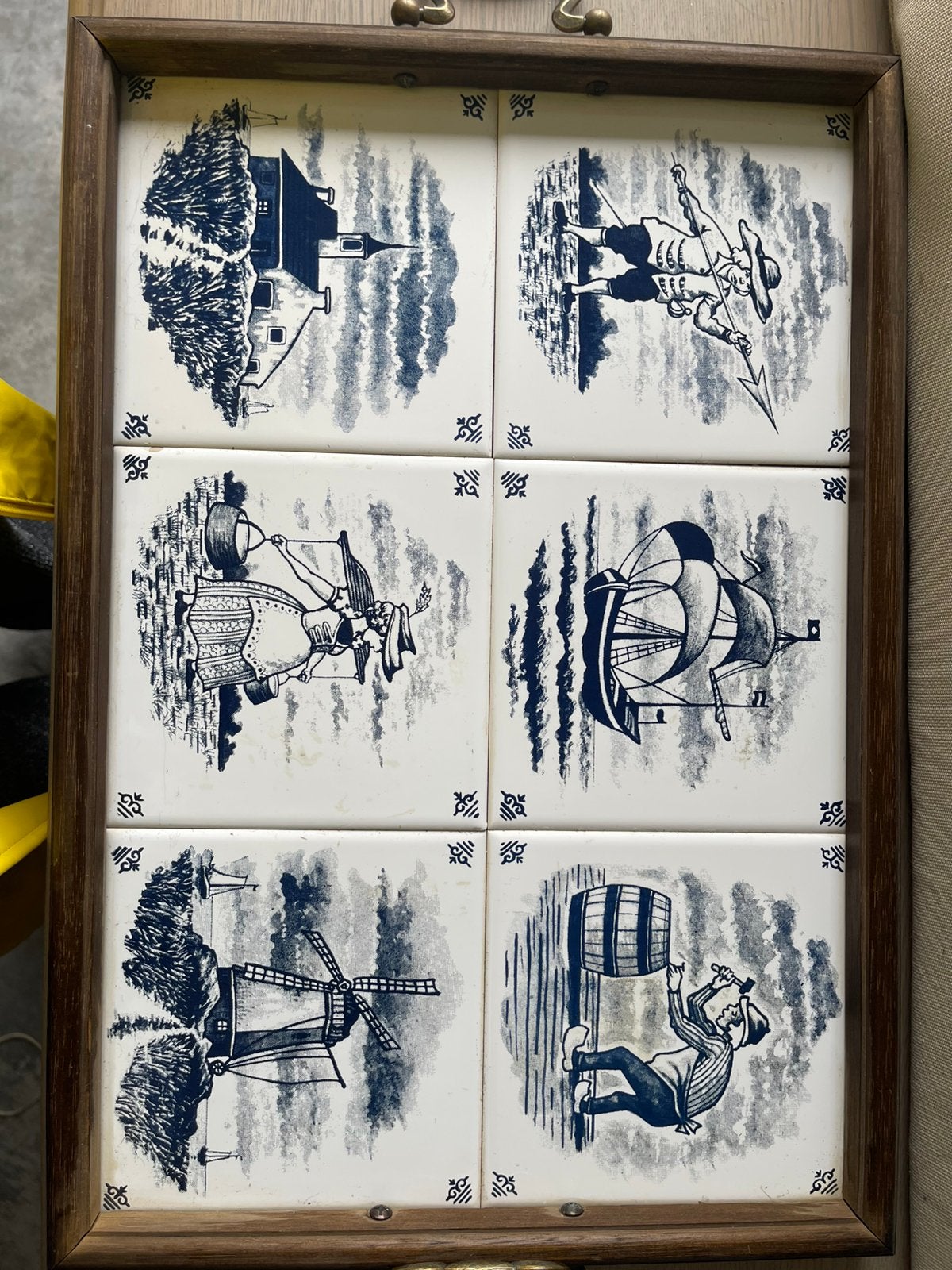 Vintage dienblad met Delfts-blauwe tegels – 47  32 cm, Ophalen, Dienblad