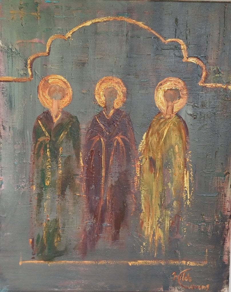 Schilderij 'Prayers' olieverf paletmes, nieuw., Ophalen, Olieverf