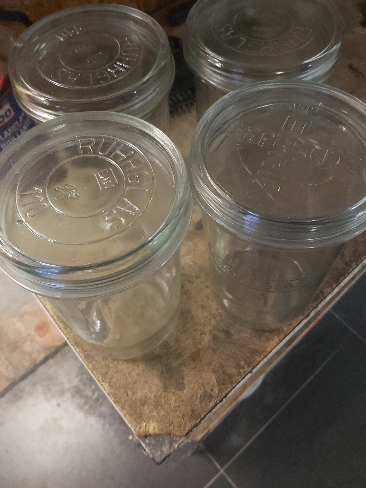 4 weckpotten 1l met deksel, Voorraadpot, Ophalen, Gebruikt, Glas