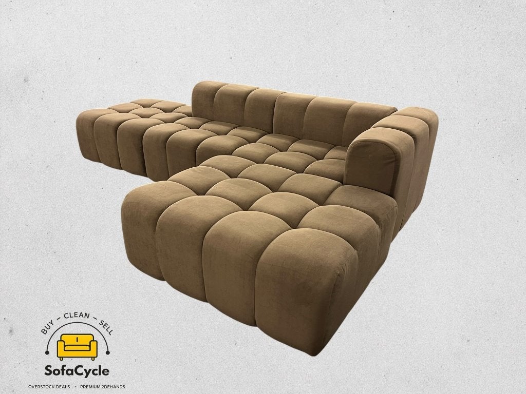 Bubbel hoekzetel bruin velours, ronde vormen – nieuw, Gebruikt, Stof, Zonnestraat 223-229, 9600 Ronse, België, Info@sofacycle.be