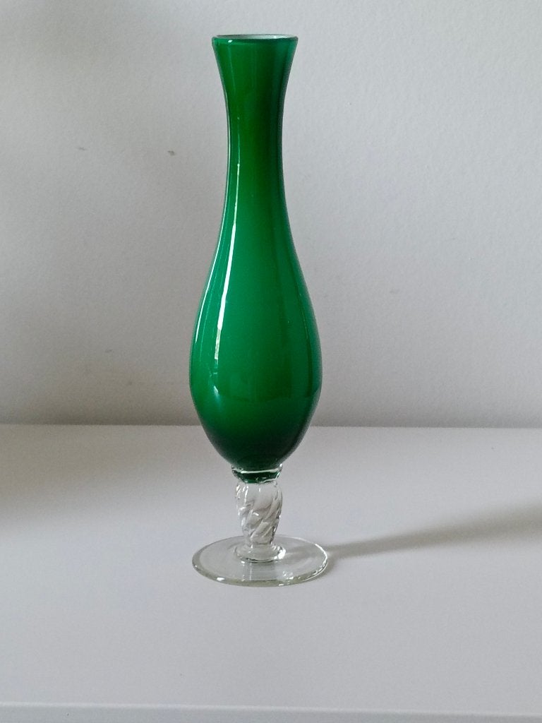 vaasje  groen glas, Huis en Inrichting, Woonaccessoires | Vazen, Groen, Ophalen, 24 cm, Glas