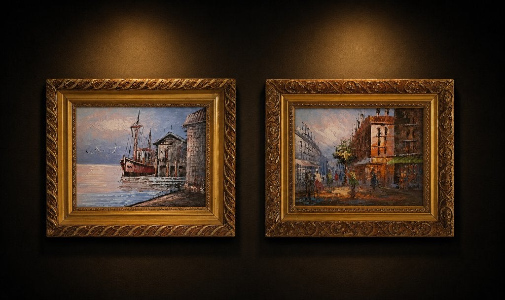 Land & Sea, Antiek en Kunst, Kunst | Schilderijen | Klassiek, Paneel, Bijzondere lijst, Impressionistisch, Ophalen of Verzenden