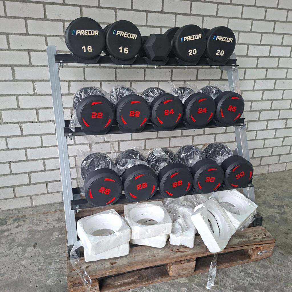 Nieuwe Urethane Dumbells  16 kilo tot 30 kilo + Dumbellrek, Sport en Fitness, Fitnessmaterialen, Ophalen