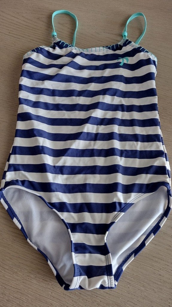 blauw - wit gestreept badpak maat 146 - 152, Kinderen en Baby's, Meisje, Badpak, Ophalen of Verzenden, Zo goed als nieuw