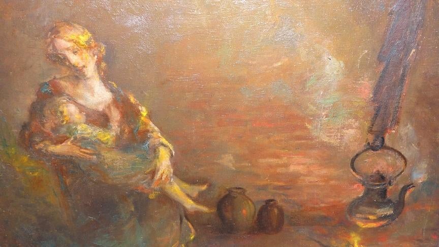 Jules Van de Veegaete (1886-1960) mère et enfant, Antiquités & Art, Art | Peinture | Classique, Enlèvement