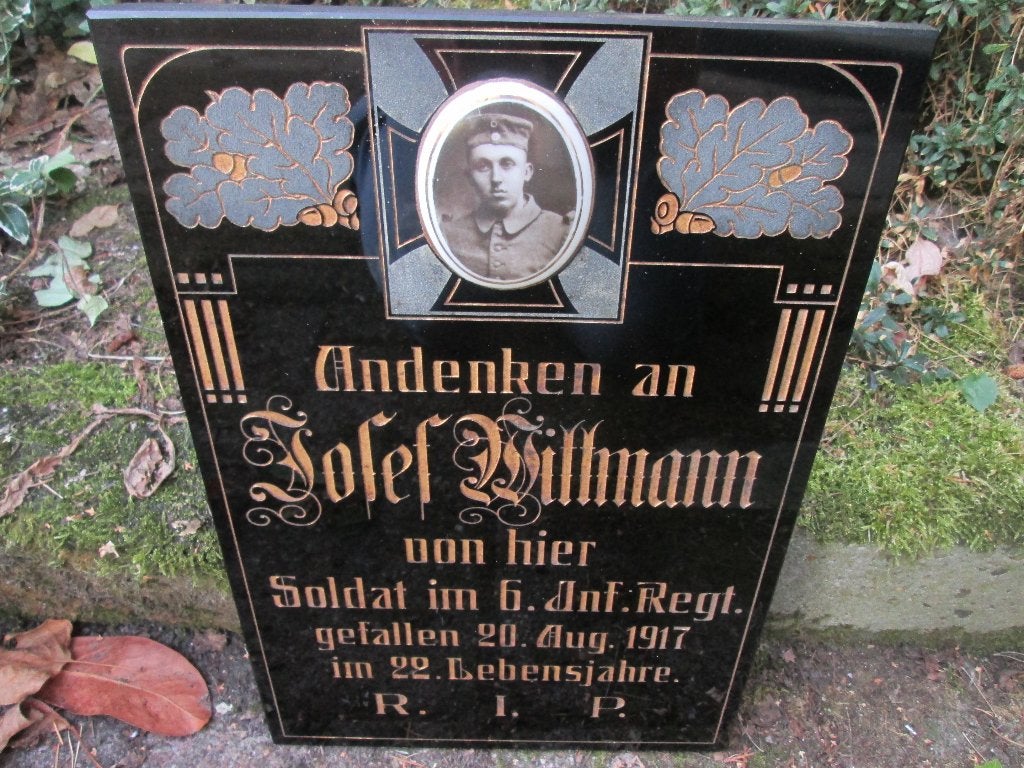 Glazen grafplaat Duitse soldaat WO1 met foto 1914/ 1918- TOP, Ophalen