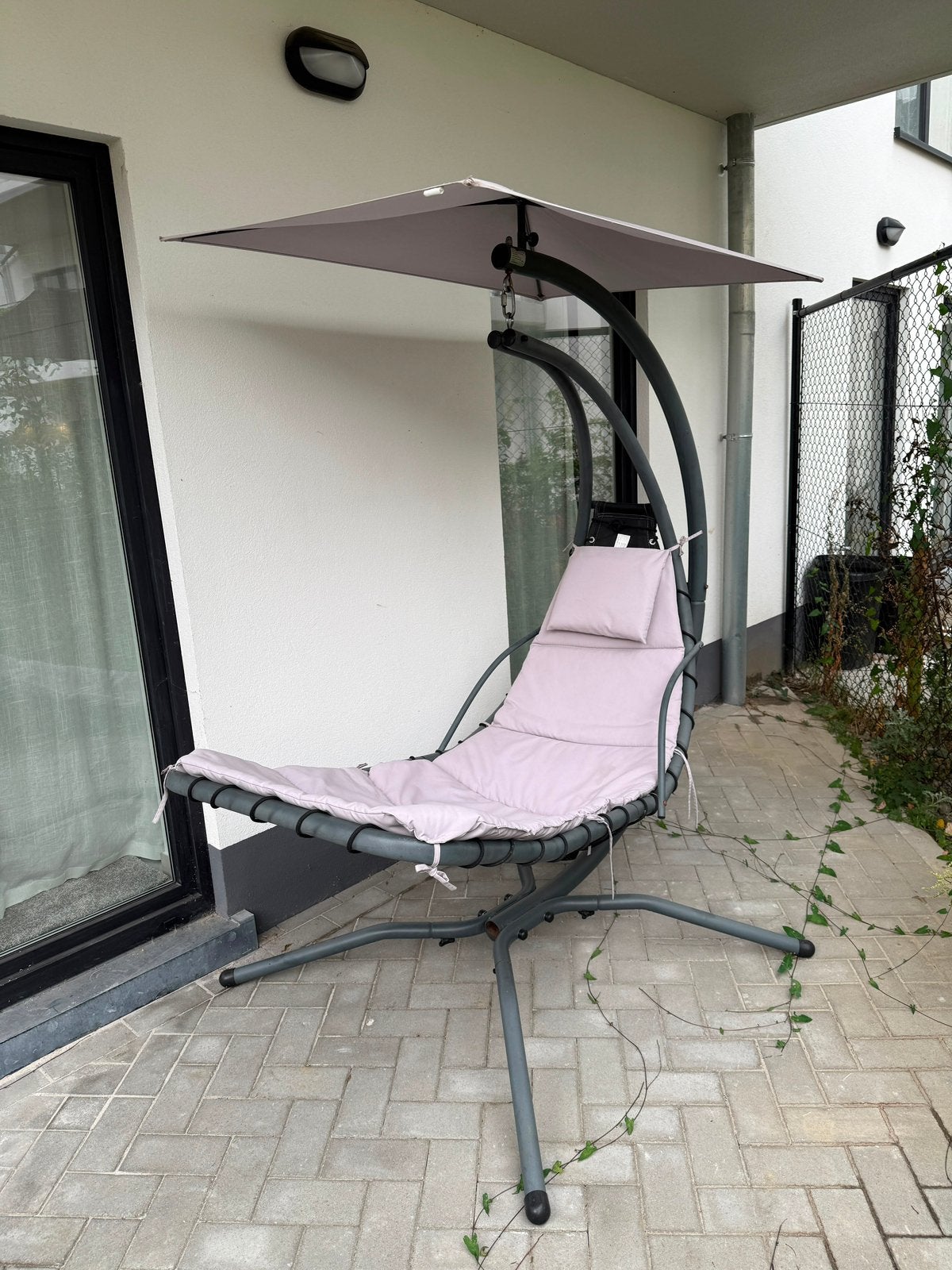 Fauteuil suspendu/chaise longue de jardin avec auvent, Enlèvement, Utilisé