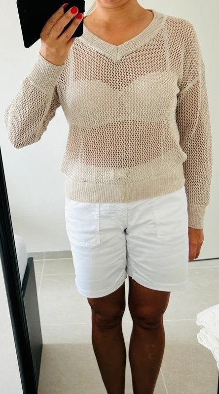 Beige gaatjestrui NIEUW, Kleding | Dames, Maat 38/40 (M), Beige, Nieuw, Ophalen of Verzenden