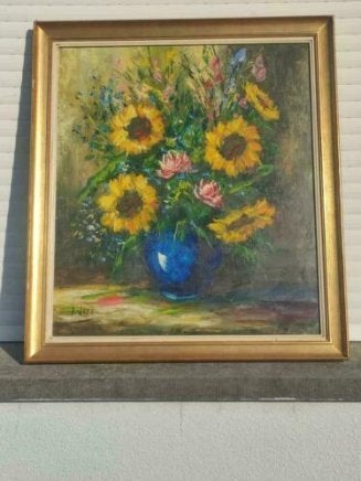 huile sur toile fleurs signe p veyt, Enlèvement, Fleurs, Toile