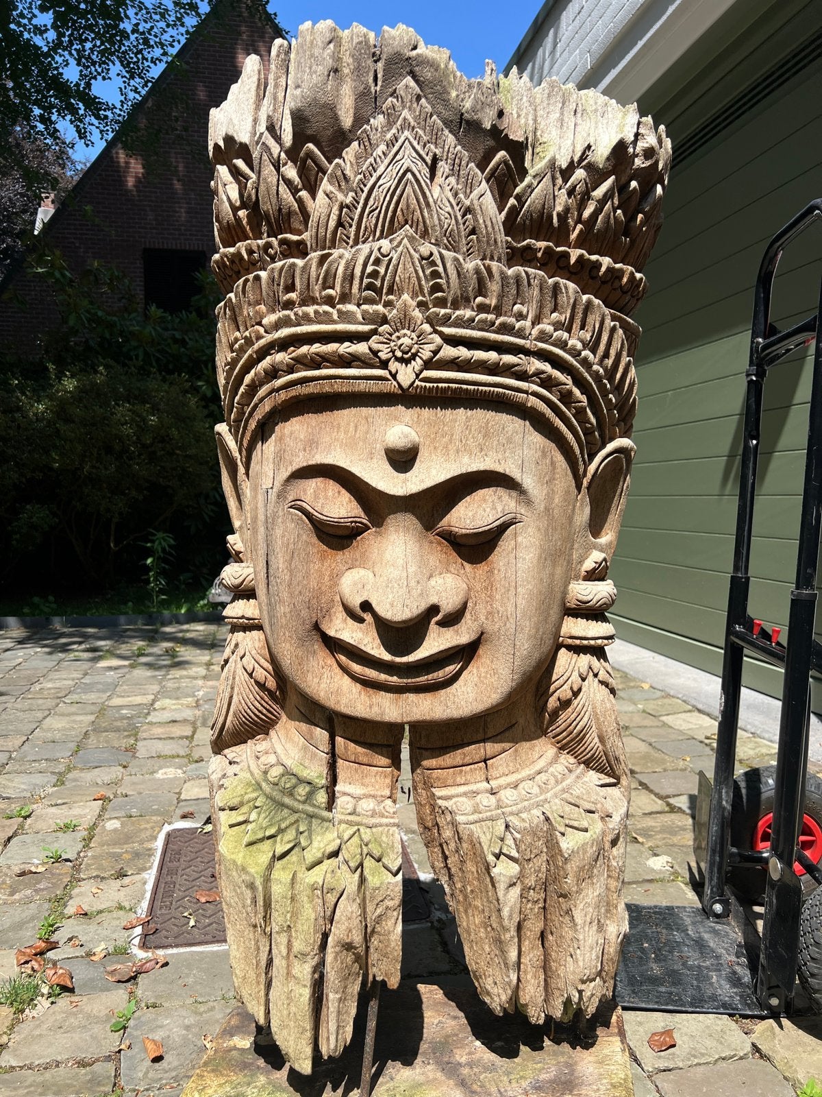 Handgesneden Teak houten Khmer/Lanna Buste (120x60cm), Ophalen, Zo goed als nieuw, Hout