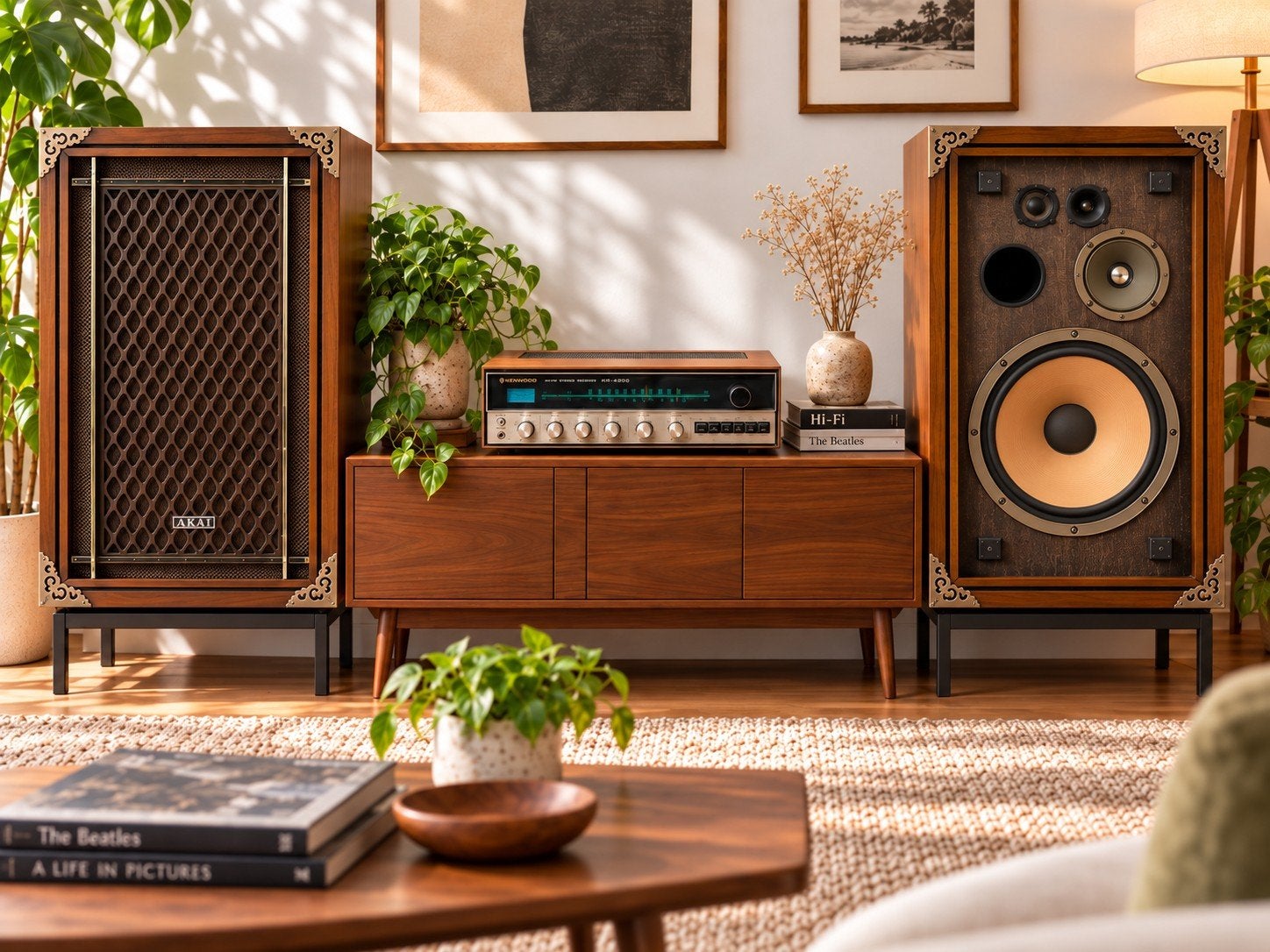 vintage audio set : Kenwood KR-4200 + Akai SW-155, Ophalen, Refurbished, Overige merken